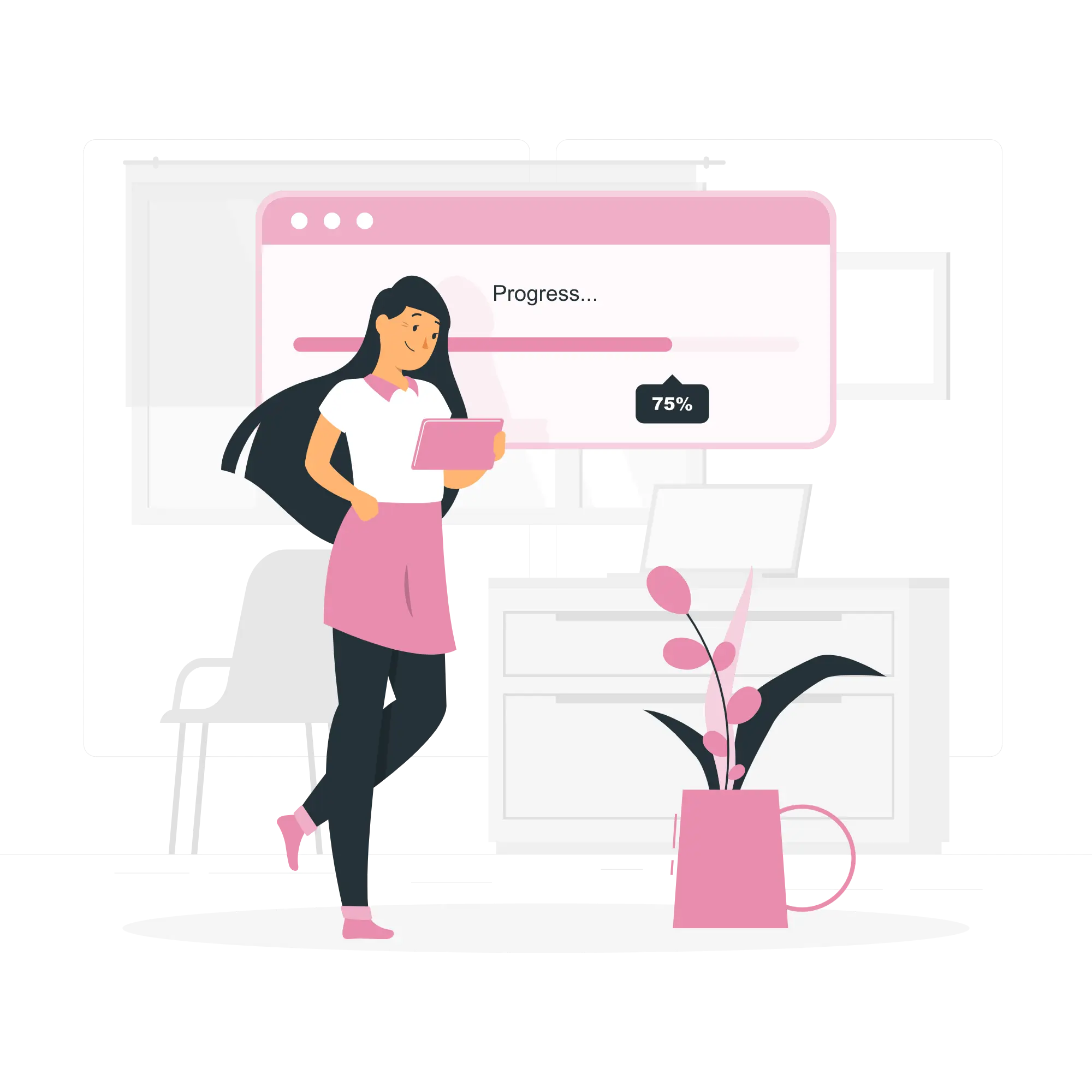 Woman monitoring progress and performance on a screen