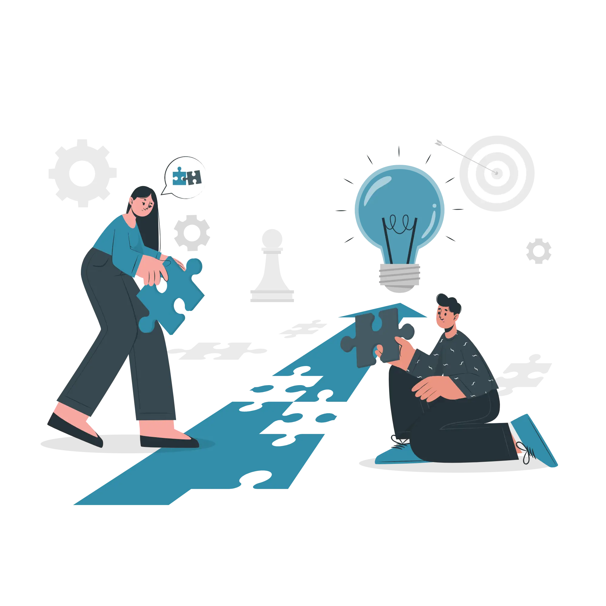  People solving a puzzle and discussing ideas to show consistency