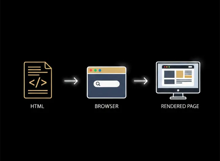image showing logic behind html, browser and rendered page